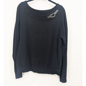 Lauren Ralph Lauren Sweater Womens Extra‎ Large Black Buckle Boat Neck Cotton